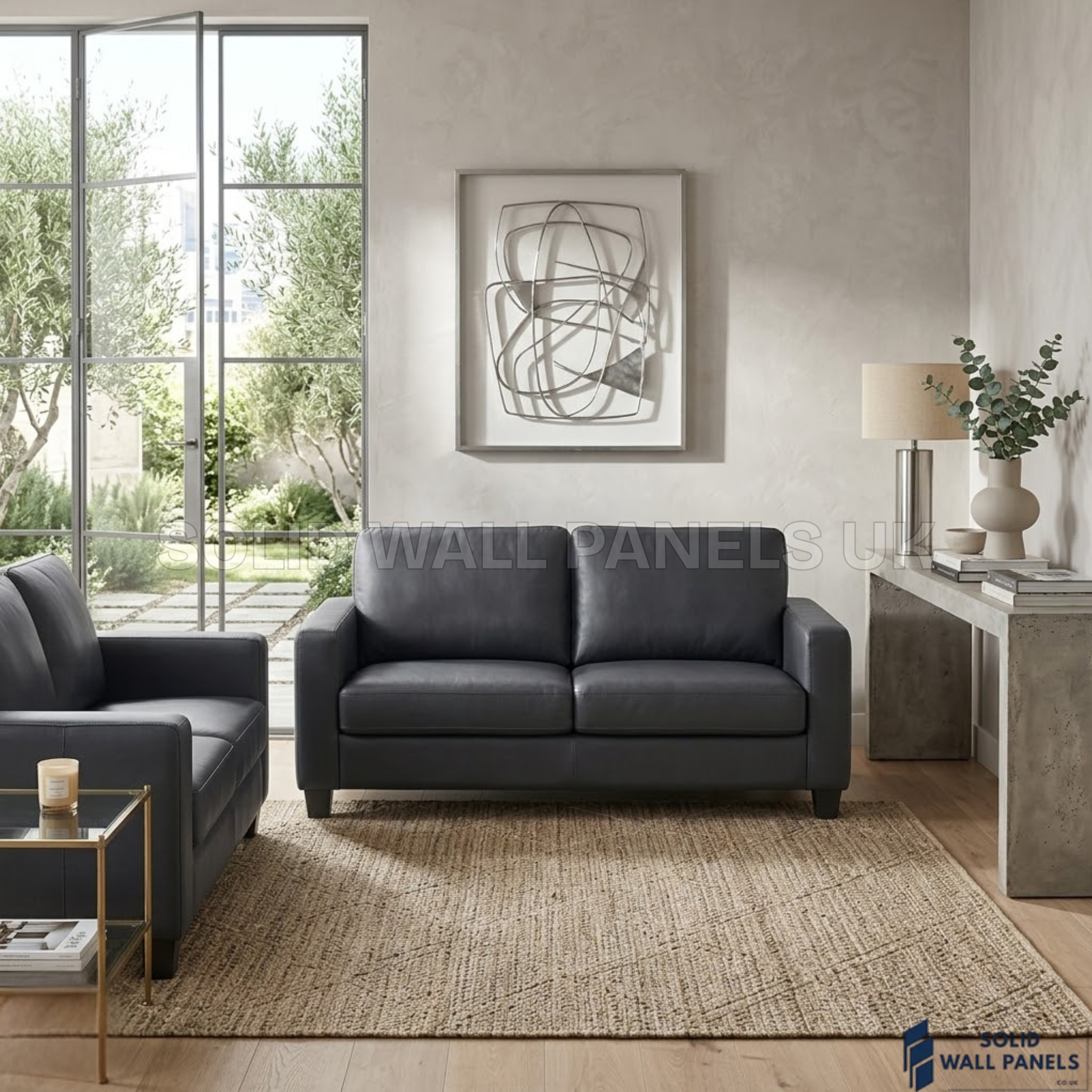 Lucy Black PU Sofa Set – 3+2 Compact Leather Look Sofa | Space Saving Design