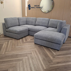 Madison 4+1 Seater U Shaped Modular Sofa – Blue Chenille Fabric | Includes Storage Footstool