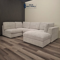 Madison 4+1 Seater U Shaped Modular Sofa – Light Grey Chenille | Includes Storage Footstool