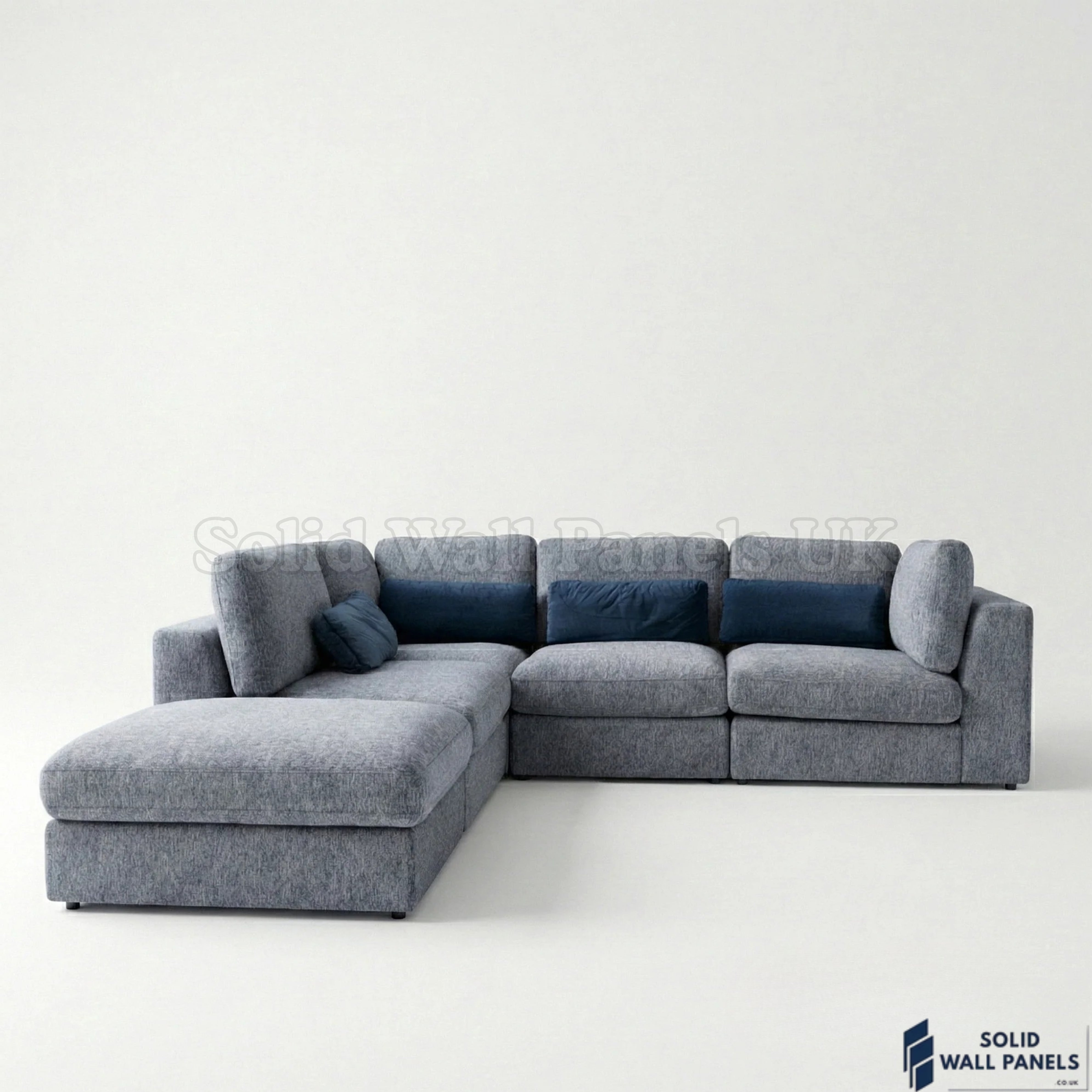 Madison 4+1 Seater U Shaped Modular Sofa – Blue Chenille Fabric | Includes Storage Footstool