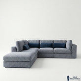 Madison 4+1 Seater U Shaped Modular Sofa – Blue Chenille Fabric | Includes Storage Footstool
