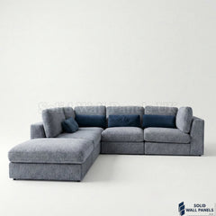 Madison 4+1 Seater U Shaped Modular Sofa – Blue Chenille Fabric | Includes Storage Footstool