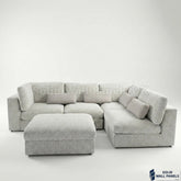 Madison 4+1 Seater U Shaped Modular Sofa – Light Grey Chenille | Includes Storage Footstool
