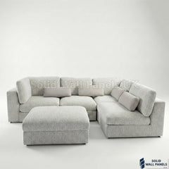 Madison 4+1 Seater U Shaped Modular Sofa – Light Grey Chenille | Includes Storage Footstool