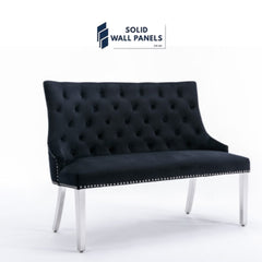 Majestic Chrome Lion Knocker High Back Bench – Luxury Velvet Seating