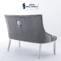 Majestic Chrome Lion Knocker High Back Bench – Luxury Velvet Seating