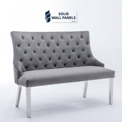 Majestic Chrome Lion Knocker High Back Bench – Luxury Velvet Seating