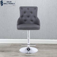 Majestic Hudson Grey PU Leather Breakfast Bar Stool with Chrome Lion Knocker | Set of 2