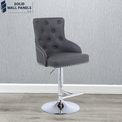 Majestic Hudson Grey PU Leather Breakfast Bar Stool with Chrome Lion Knocker | Set of 2