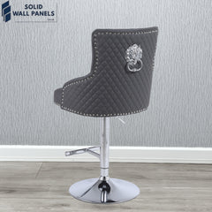 Majestic Hudson Grey PU Leather Breakfast Bar Stool with Chrome Lion Knocker | Set of 2