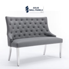 Majestic Grey PU Leather Lion Knocker High Back Bench – Modern Luxury Seating