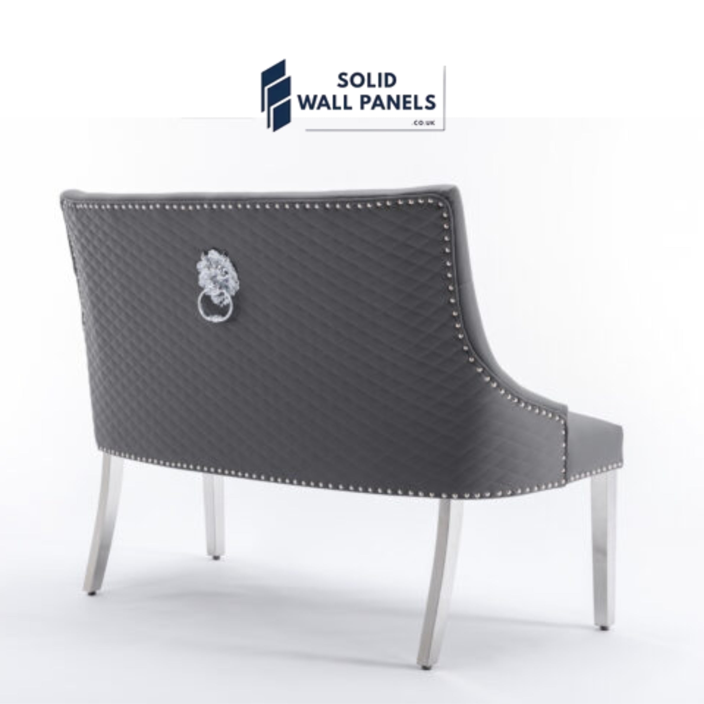 Majestic Grey PU Leather Lion Knocker High Back Bench – Modern Luxury Seating