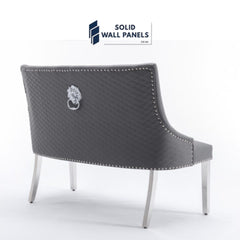 Majestic Grey PU Leather Lion Knocker High Back Bench – Modern Luxury Seating