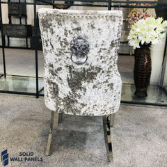 Majestic Premium Crushed Velvet Dining Chair Set of 2 – Chrome Legs & Lion Knocker