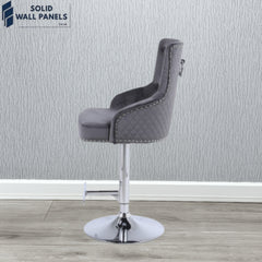 Majestic Grey Premium Fabric Breakfast Bar Stool With Chrome Round Knocker | Set of 2