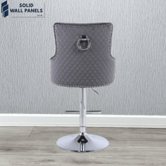 Majestic Grey Premium Fabric Breakfast Bar Stool With Chrome Round Knocker | Set of 2