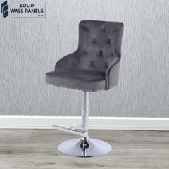 Majestic Grey Premium Fabric Breakfast Bar Stool With Chrome Round Knocker | Set of 2
