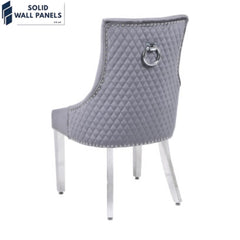 Majestic Round Knocker Grey Velvet Dining Chair Set of 2 – Chrome Legs