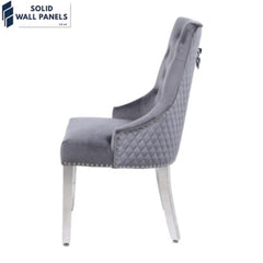 Majestic Round Knocker Grey Velvet Dining Chair Set of 2 – Chrome Legs