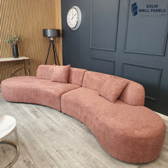 Miami Curved Cinema Boucle Sofa – Luxury 6 Seater in Blush, Silver Grey, Black | Modern Organic Design