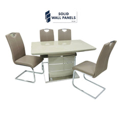 Milan Dining Table with 4 Milan Chairs – Cappuccino & Grey (120cm)