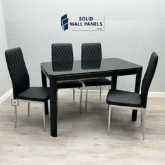 Morano Glass Dining Table Set 1.2m with California Chairs – Black, Grey & White