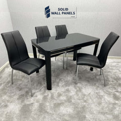 Morano Glass Dining Table Set 1.2m with Carlo Chairs – Black, Grey & White