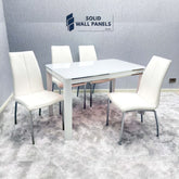Morano Glass Dining Table Set 1.2m with Carlo Chairs – Black, Grey & White