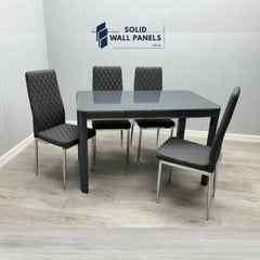 Morano Glass Dining Table Set 1.2m with California Chairs – Black, Grey & White