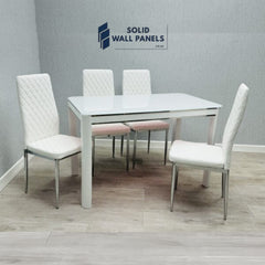 Morano Glass Dining Table Set 1.2m with California Chairs – Black, Grey & White