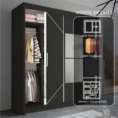 Nicole Black Wardrobe with Sliding & Mirror Door | Fast UK Delivery