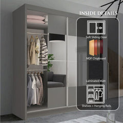 Nicole Grey Wardrobe with Sliding & Mirror Door | Fast UK Delivery