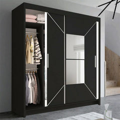 Nicole Black Wardrobe with Sliding & Mirror Door | Fast UK Delivery