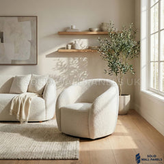 Nolita Accent Chair – Latte Grey Milk Teddy Bouclé | 360° Swivel Chair Organic Design