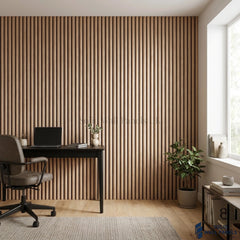 Oak 3D Fluted Wood Acoustic Wall Panel – 2400 × 600mm | Solid Wall Panels UK