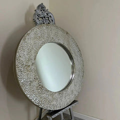 Ornate Round Rustic Mirror | White, Champagne, Silver Finish