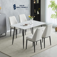 Oxford Ceramic Dining Table Set 1.2m – White, Grey & Black with 4 Chairs