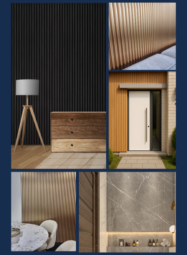 Collage of interior and exterior design with pvc wall panels