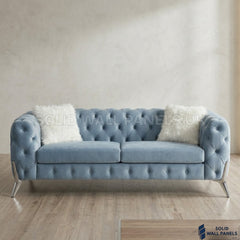 Paris Grey Shimmer Sofa Set – 3+2+1 Chesterfield Velvet Fabric | Chrome Leg Modern Design