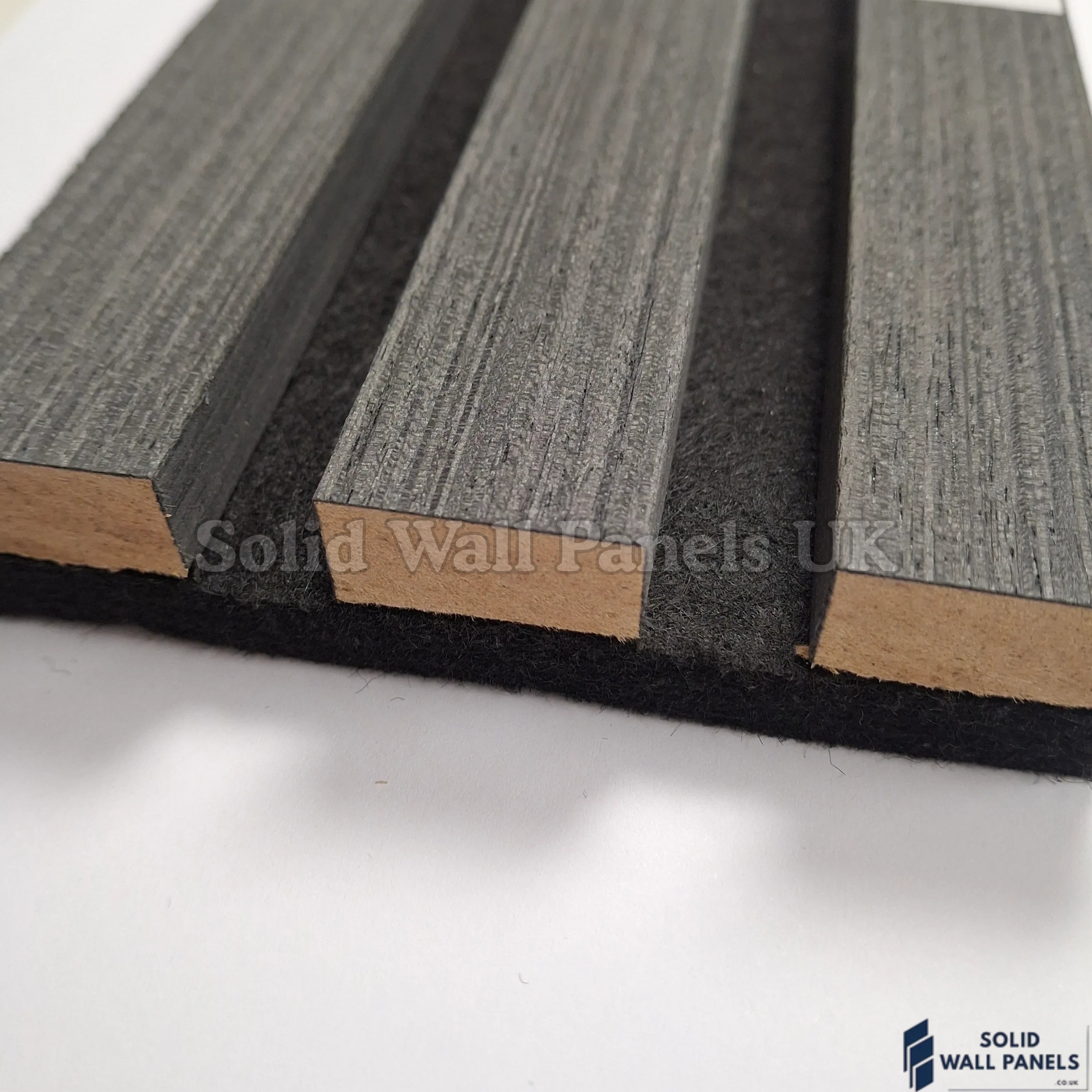 Premium 3 Sided Black Oak Wood Veneer Acoustic Slat Wall Panel – 2400 × 320 mm (Pack of 2)
