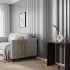 Premium Metallic Light Grey Acoustic Slatted Wall Panel – 240×60cm