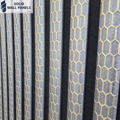 Premium Quartz Print Acoustic Wall Panel – Luxury 3D Gold Line Design