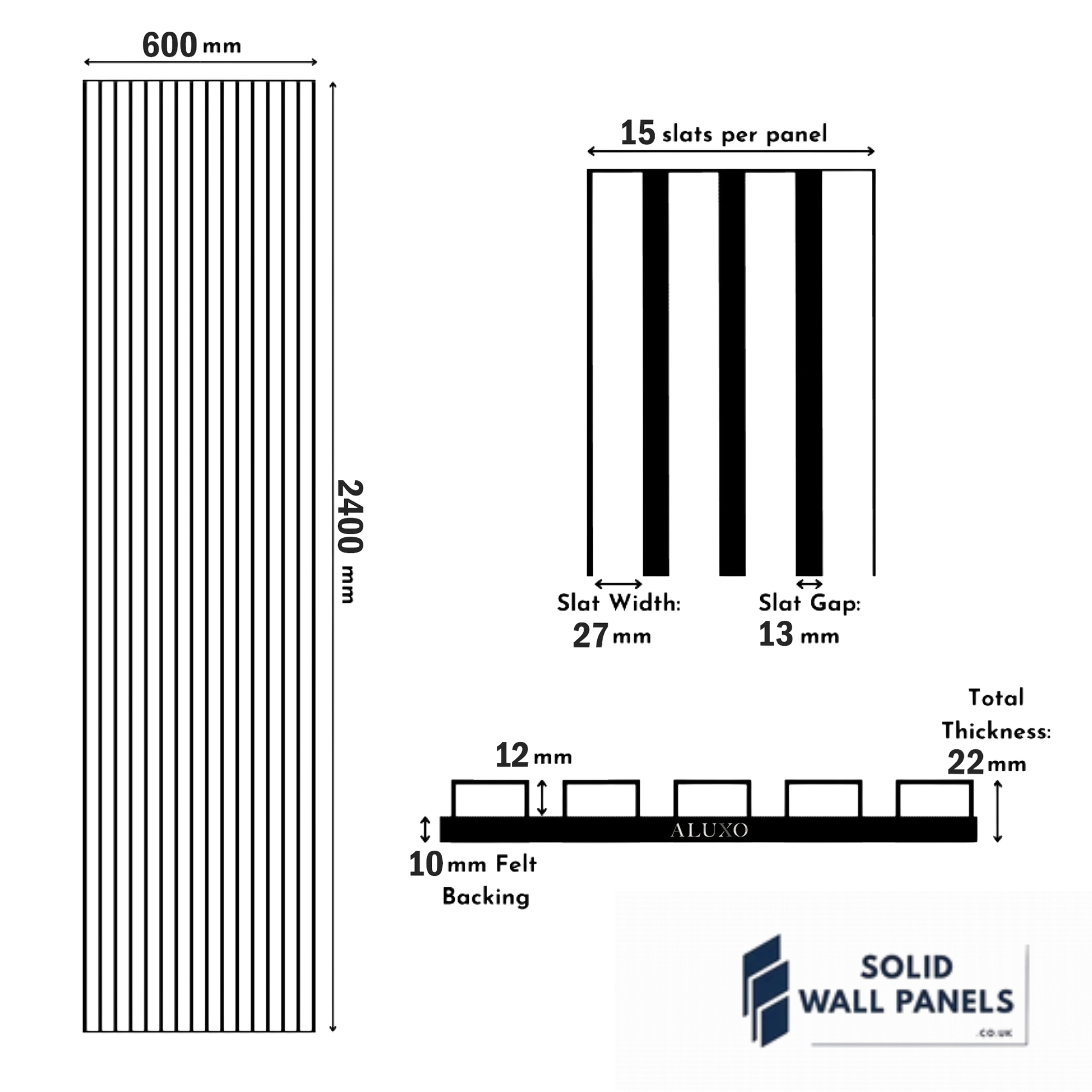 Real Wood Acoustic Slatted Wall Panels – Dark Oak (Walnut) 60×240 cm | Solid Wall Panels UK