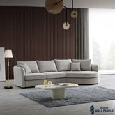 Rubin Corner Chaise – Pebble Boucle Fabric | Curved Modern Design