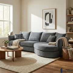 Rubin Bouclé Corner Sofa – Charcoal Grey Fabric | Right Hand Curved Chaise Design