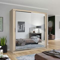Chicago Oak Wardrobe with Sliding & Mirror Doors - Fast UK Delivery