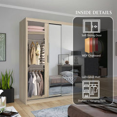 Chicago Oak Wardrobe with Sliding & Mirror Doors - Fast UK Delivery