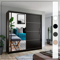 VISION BLACK Sliding Door Wardrobe - Modern Design with Mirror Doors