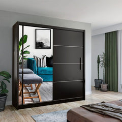 VISION BLACK Sliding Door Wardrobe - Modern Design with Mirror Doors