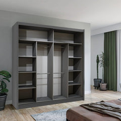 VISION GREY Sliding Door Wardrobe - Modern Design with Mirror Doors